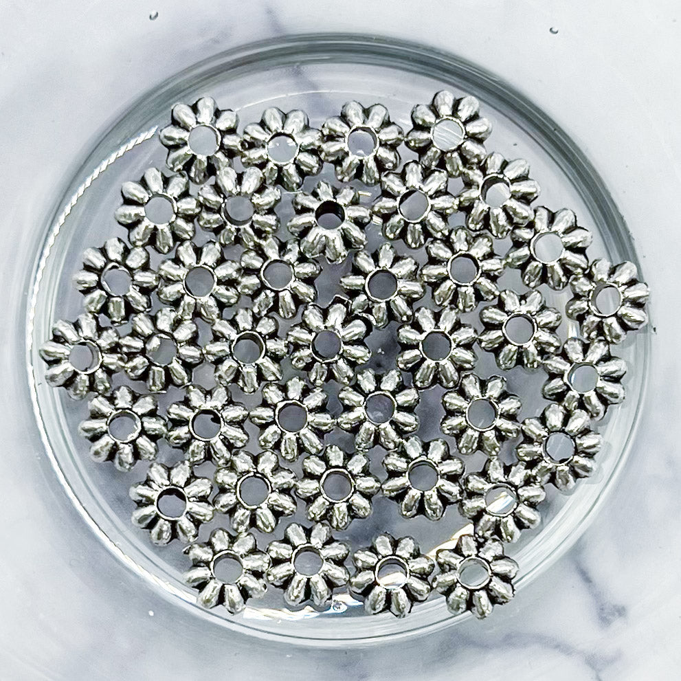 5mm Antique Silver Flowers Spacer Bead Pack J3