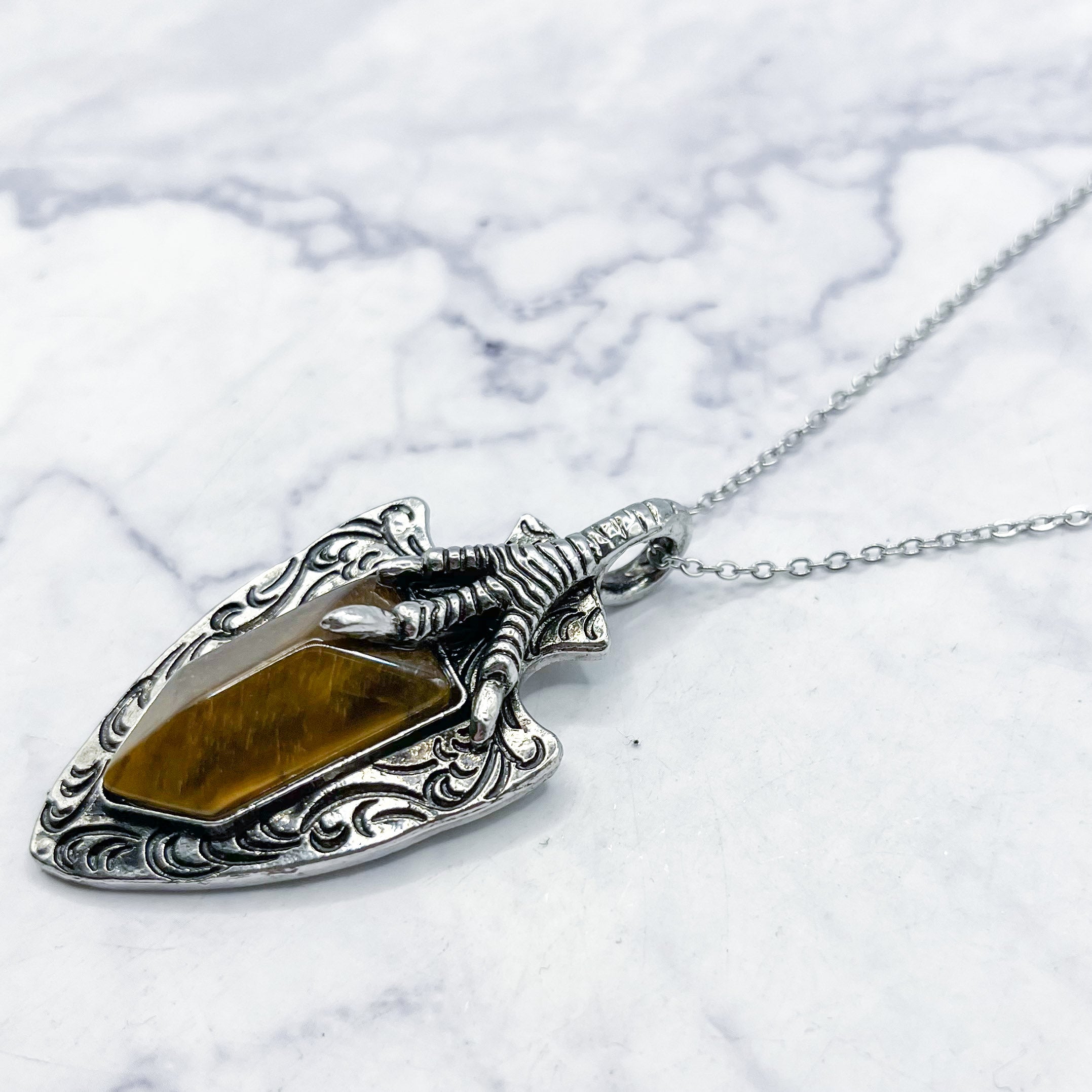 55mm Tiger's Eye Dragon Foot with Shield Pendant H10