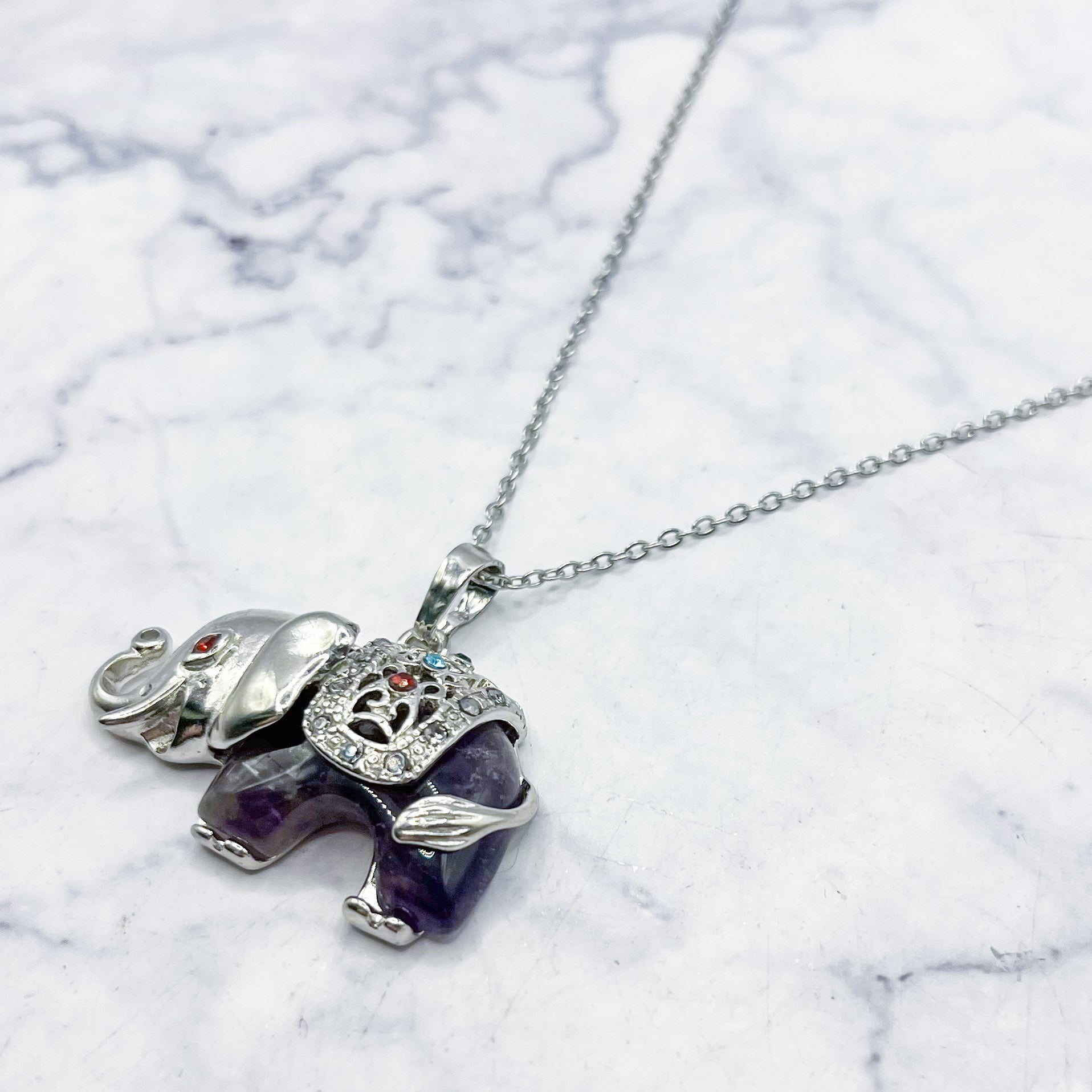 26x36mm Intricate Amethyst Elephant Pendant A12
