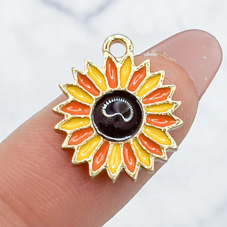 18mm Orange and Yellow Sunflower Charm E2