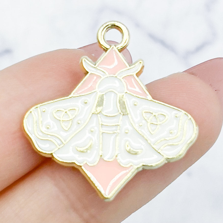 26mm White and Pink Moth Charm E25