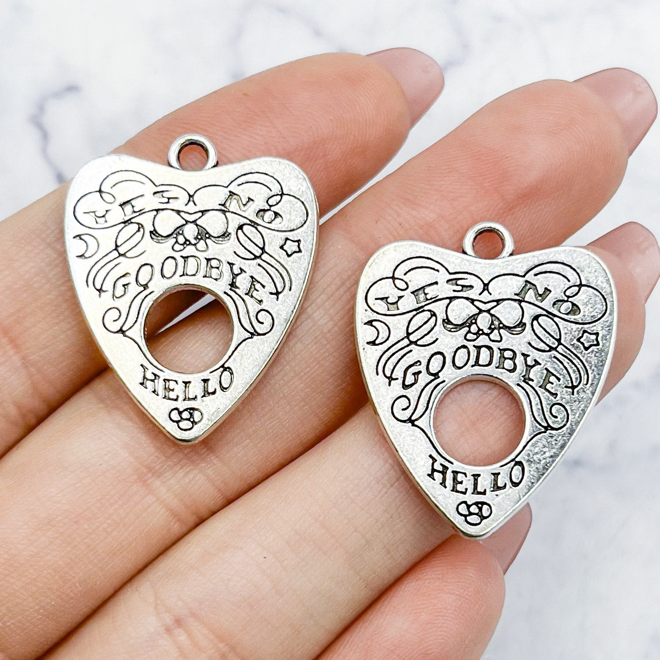 32mm Silver "Goodbye Hello" Planchette Charm Pack (2 Charms) N25