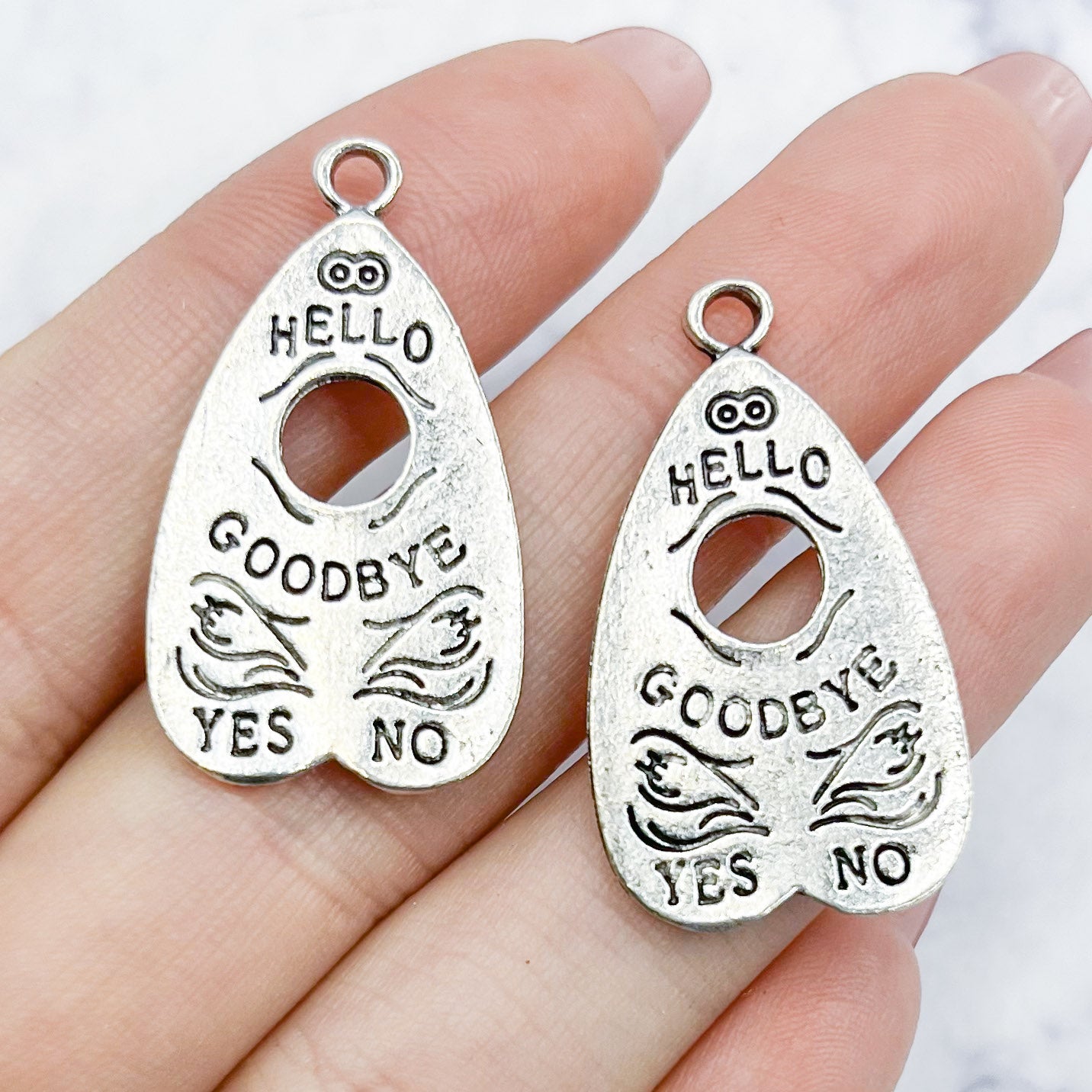 32mm Silver "Yes No" Elongated Planchette Charm Pack (2 Charms) Q25