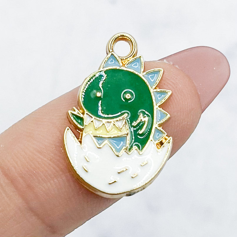 20mm Green Baby Dinosaur in Egg Charm P2