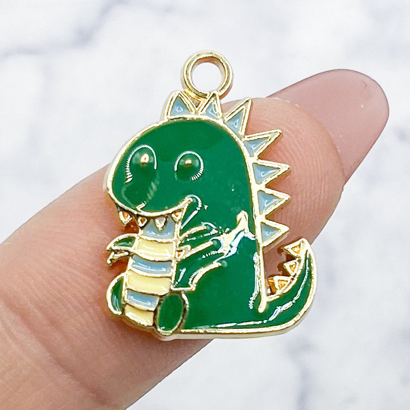20mm Green Sitting Baby Dinosaur Charm Q2