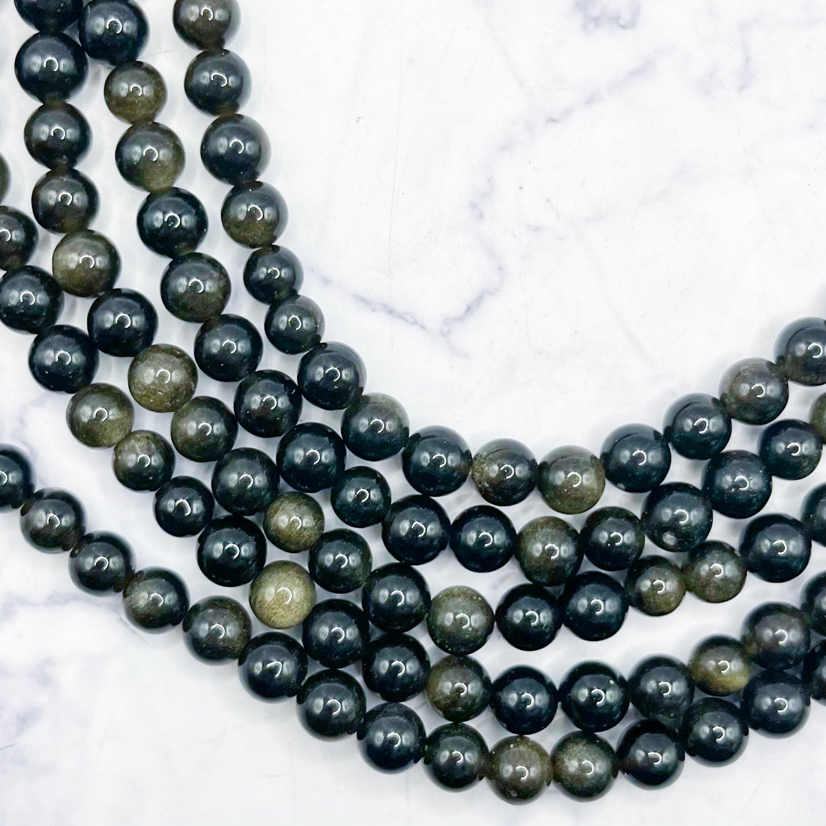 6mm Gold Sheen Obsidian Bead Strand H10