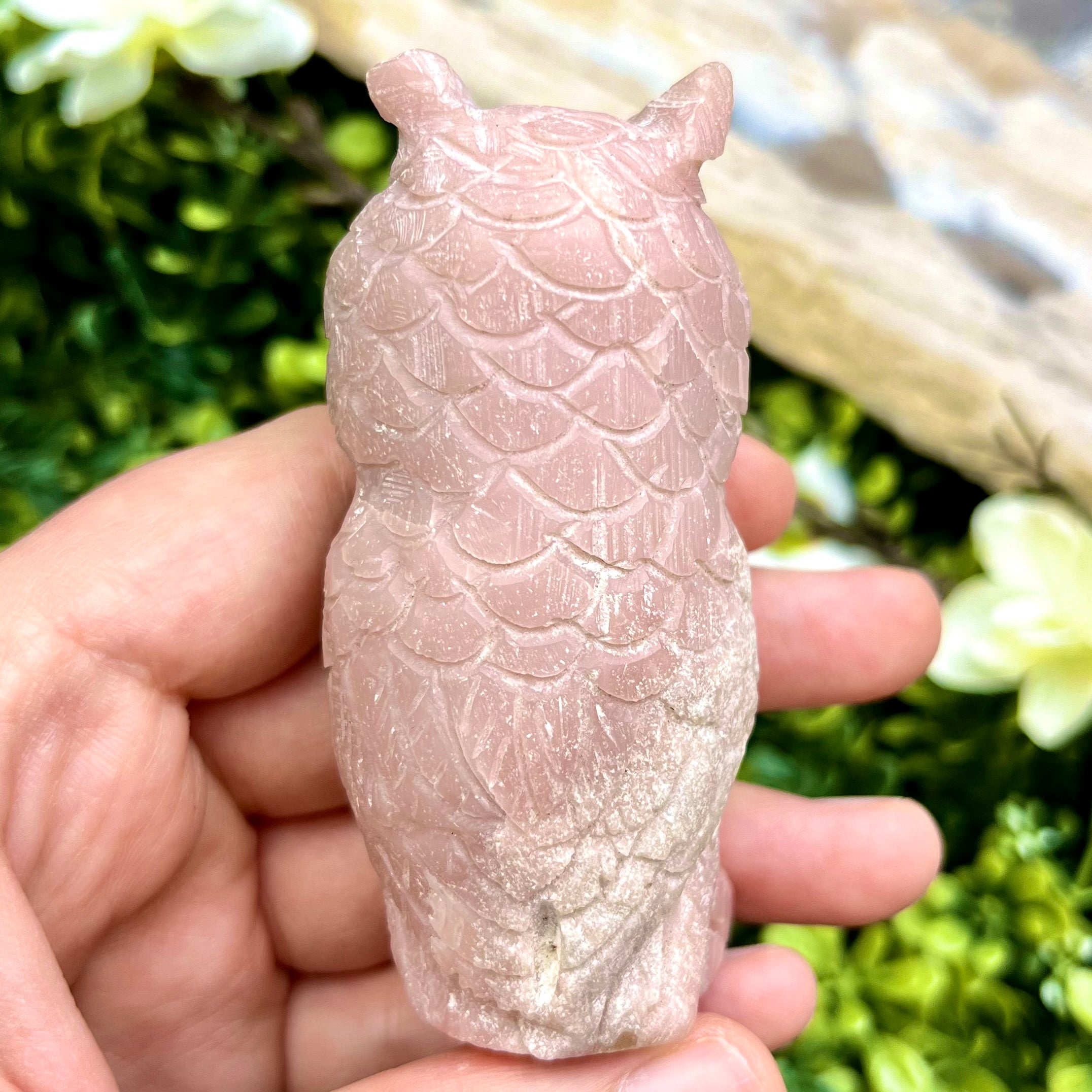 3 Inch Pink Opal Owl Carving B122