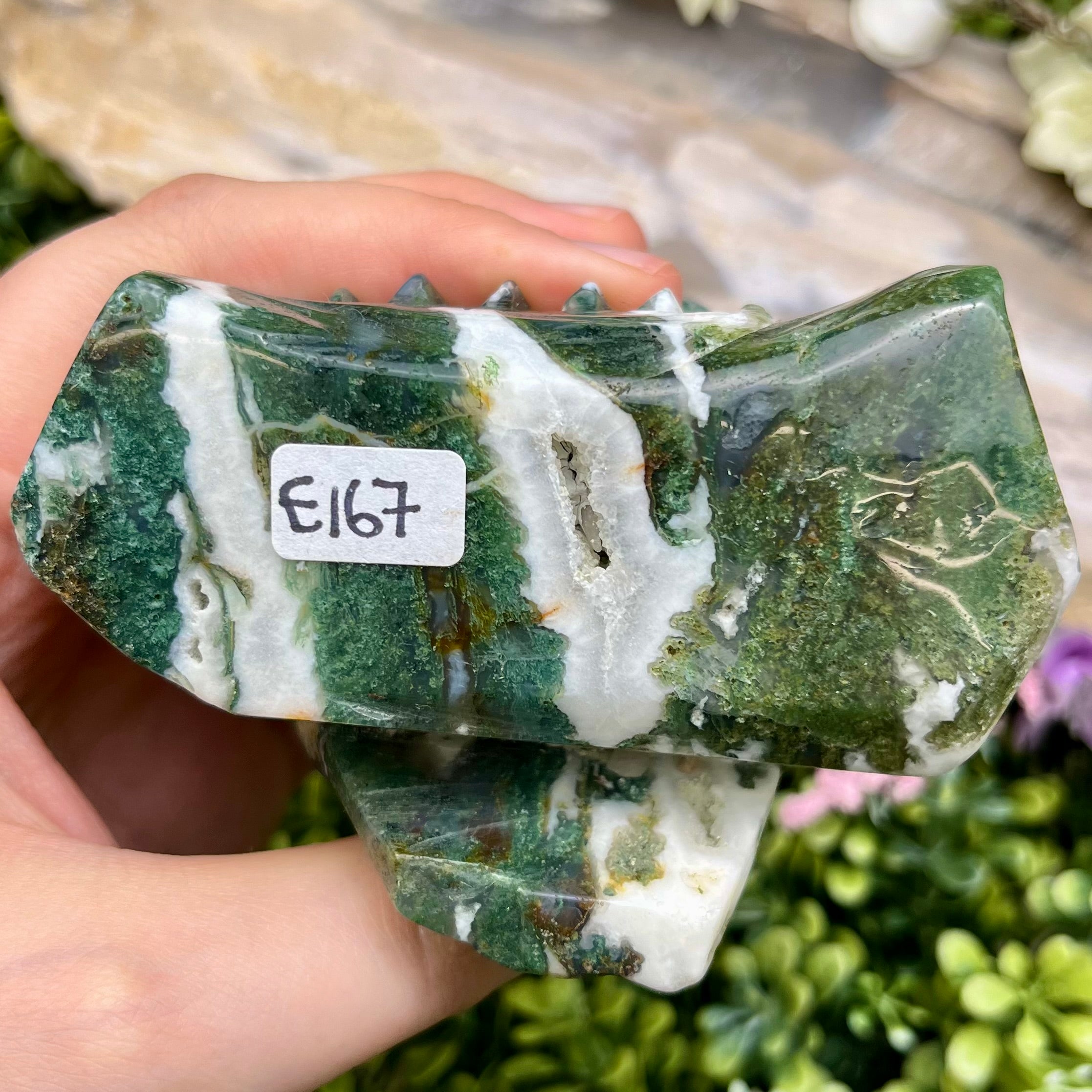 3.5 Inch Moss Agate Owl E167