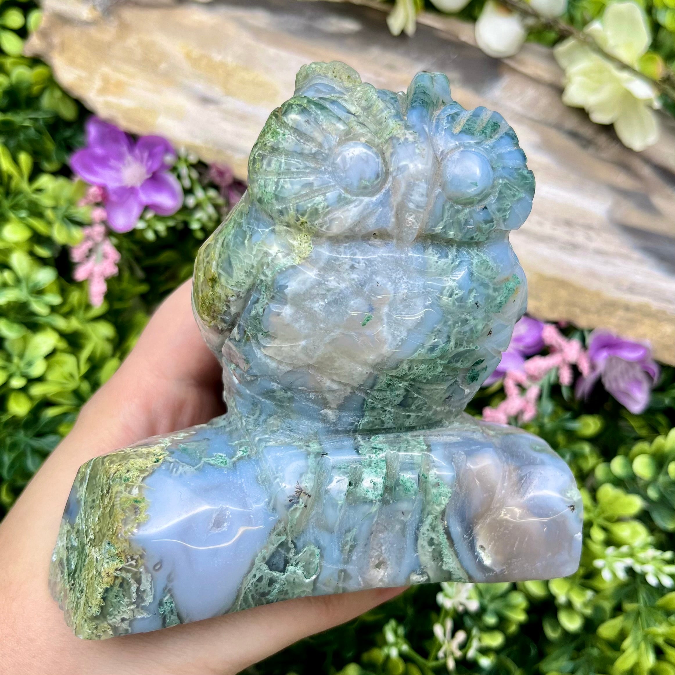 3.5 Inch Moss Agate Owl G195