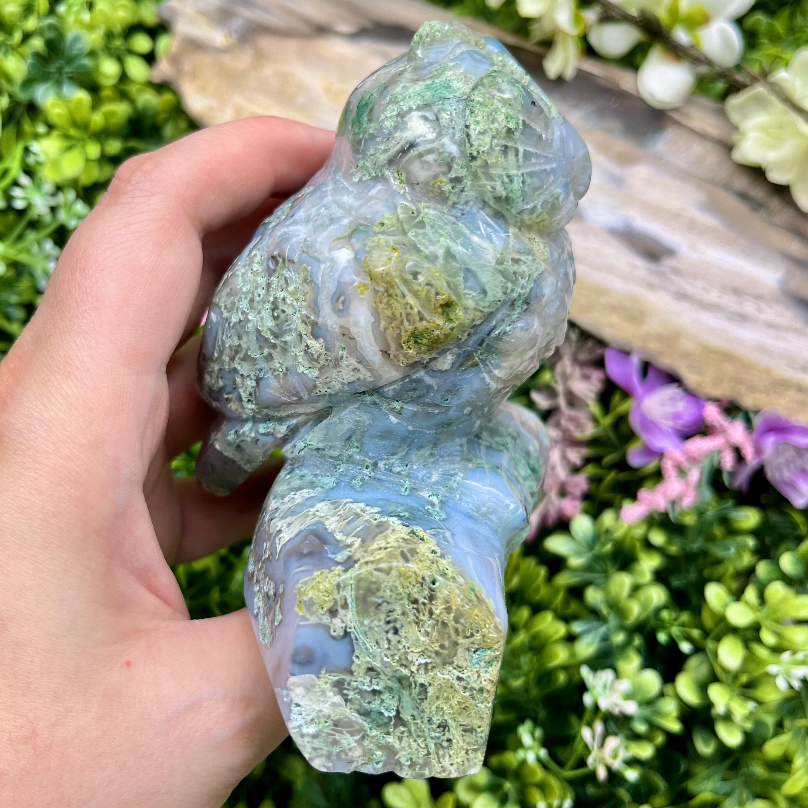 3.5 Inch Moss Agate Owl G195