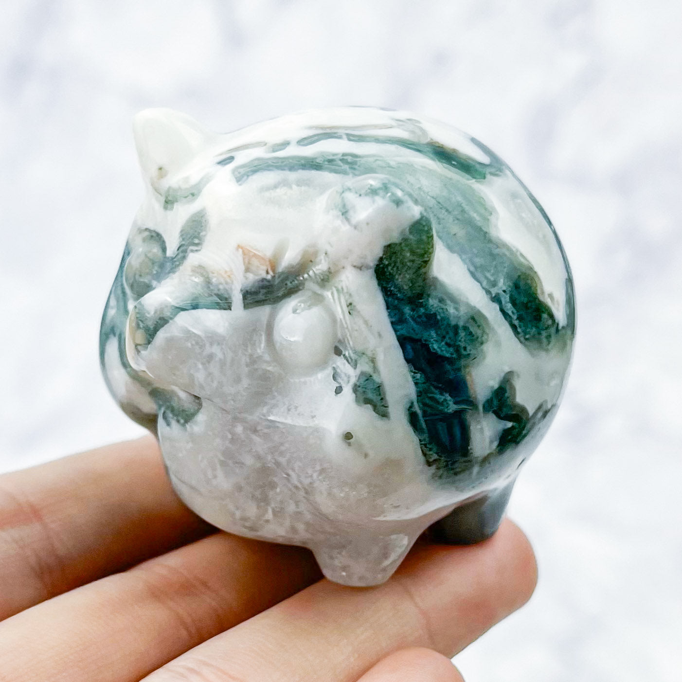 2 Inch Moss Agate Pig Carving H42