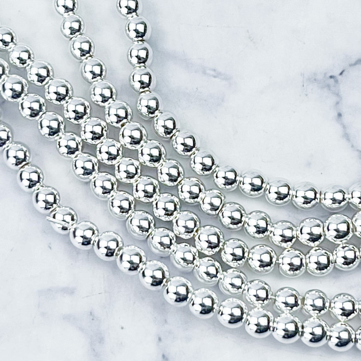 4mm Bright Silver Hematite Bead Strand A7