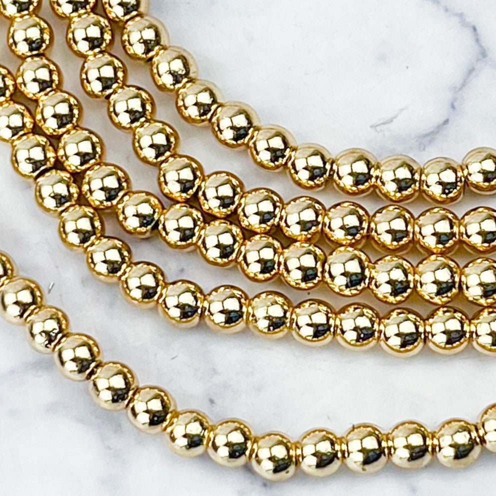 4mm Bright Gold Hematite Bead Strand D7