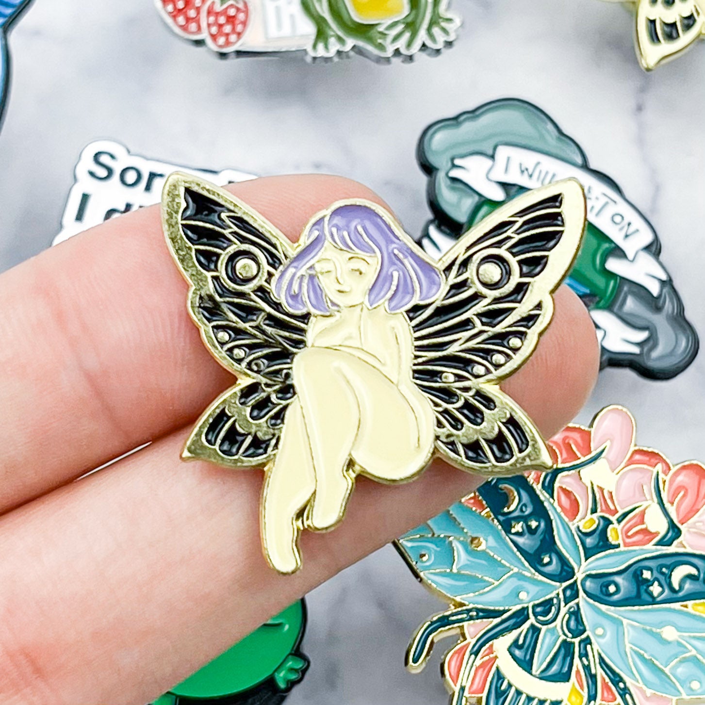 28mm Pastel Fairy with Black Wings Pin R6