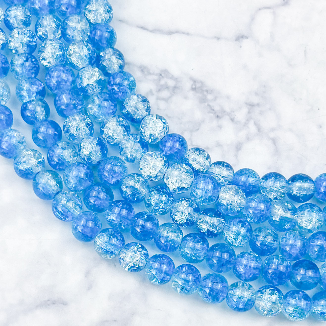 8mm Sky Blue Crackle Glass Bead Strand J6
