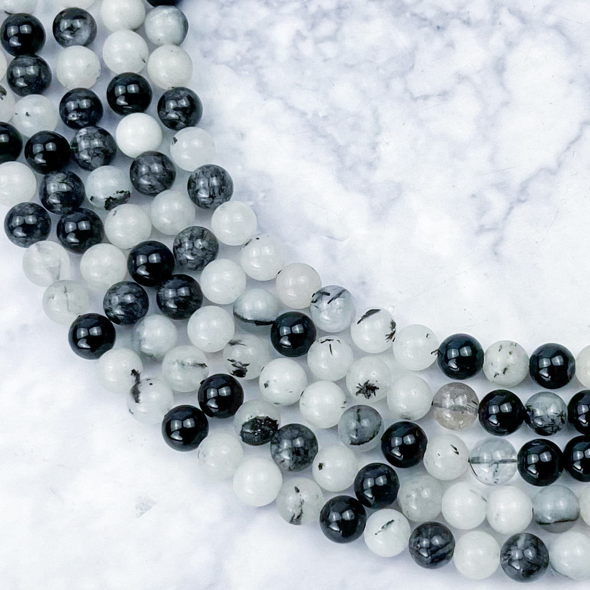 6mm Black Tourmalated Quartz Bead Strand E14
