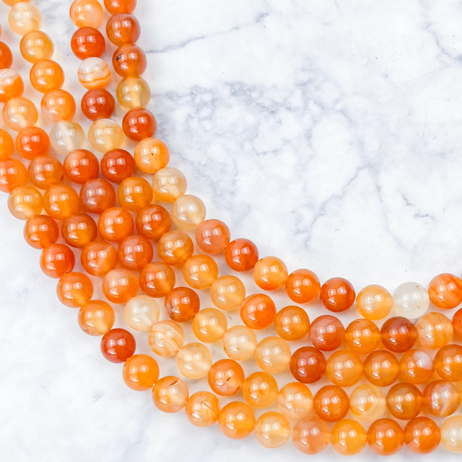 6mm Orange Multi Carnelian Bead Strand V14