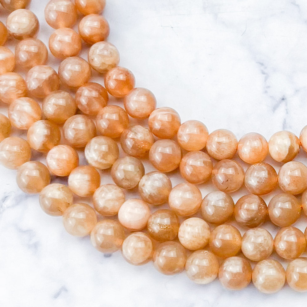 6mm Peach Moonstone Bead Half Strand F12