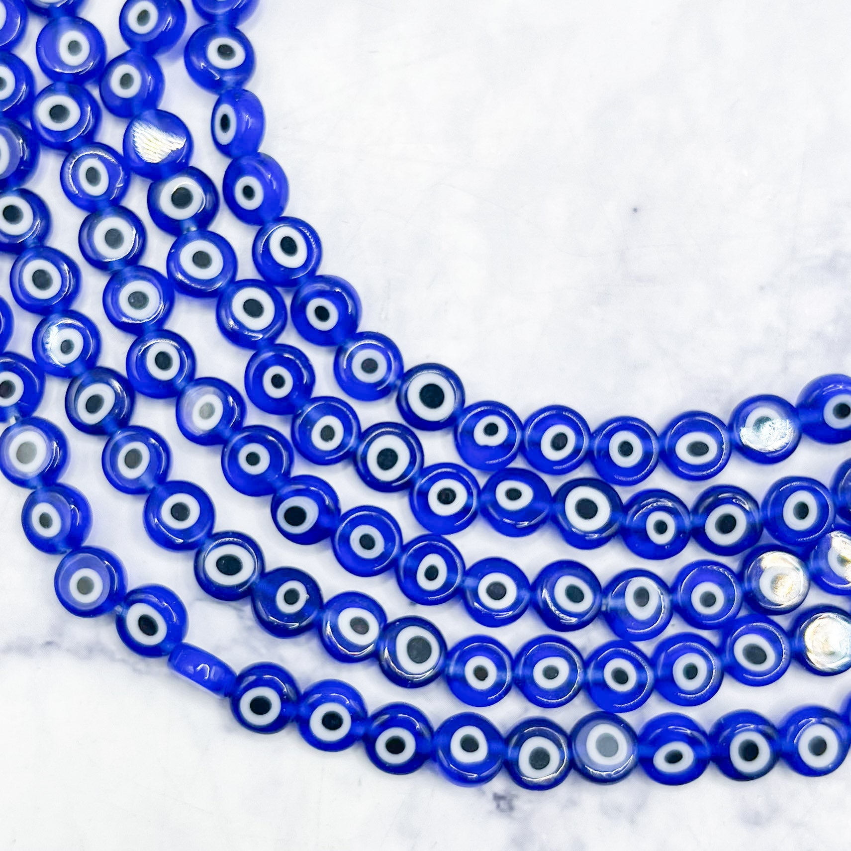 6mm Blue Evil Eye Glass Coin Bead Strand Y8