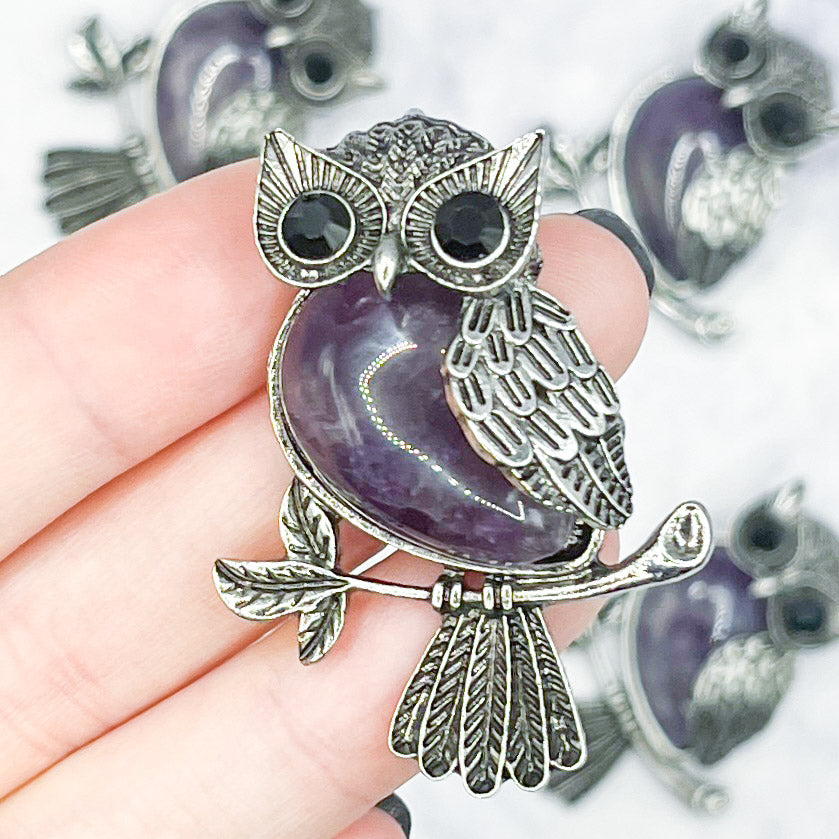 45x33mm Amethyst Owl Pendant Y10