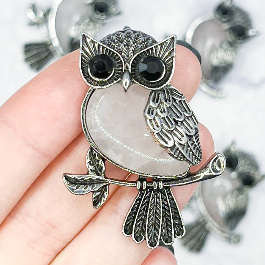 45x33mm Rose Quartz Owl Pendant X10