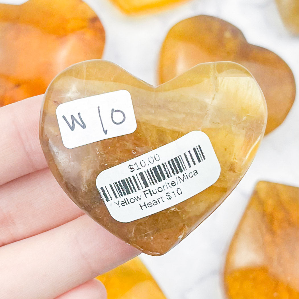 Yellow Fluorite/Mica Heart $10