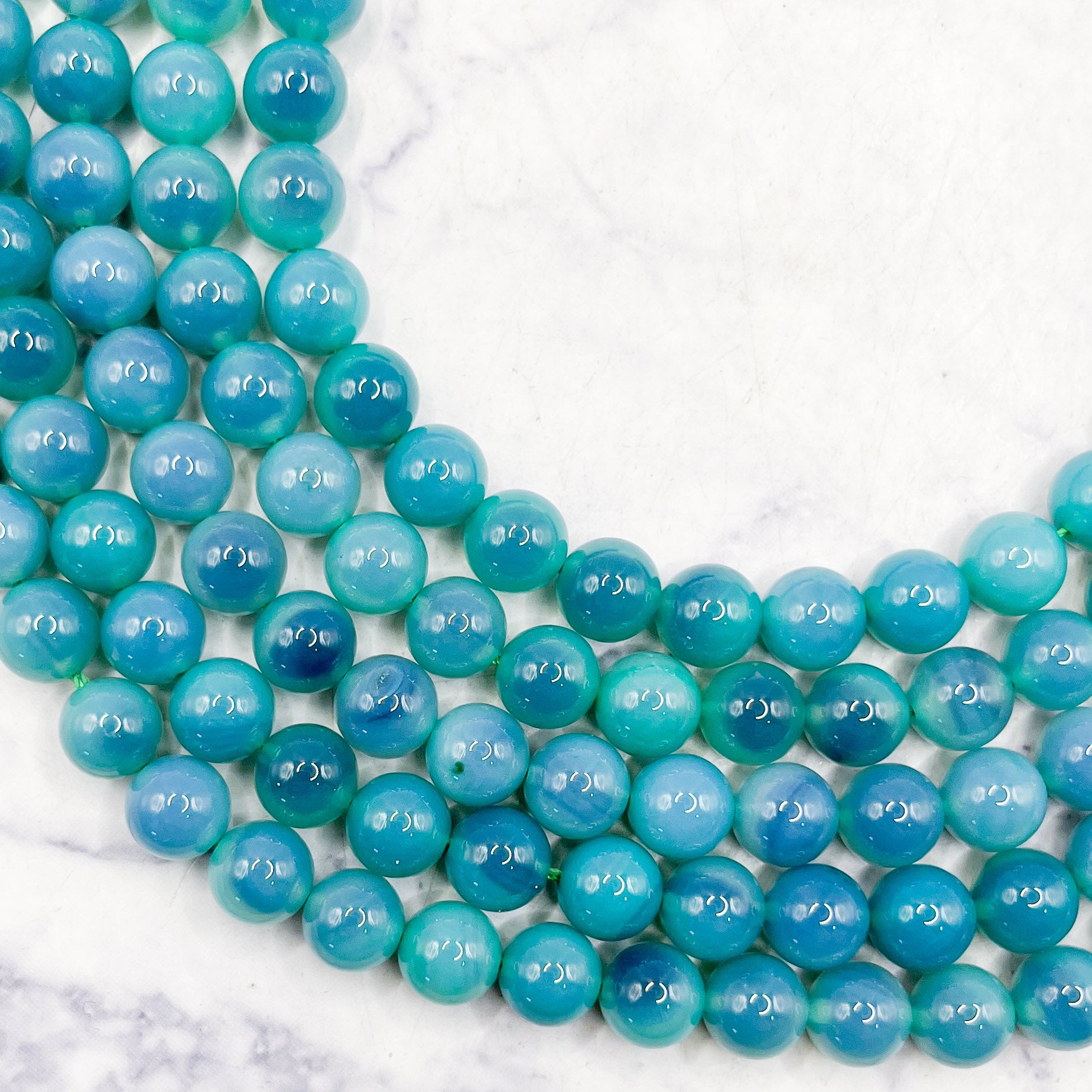 8mm Dyed Lagoon Sugar Heart Agate Bead Strand W20