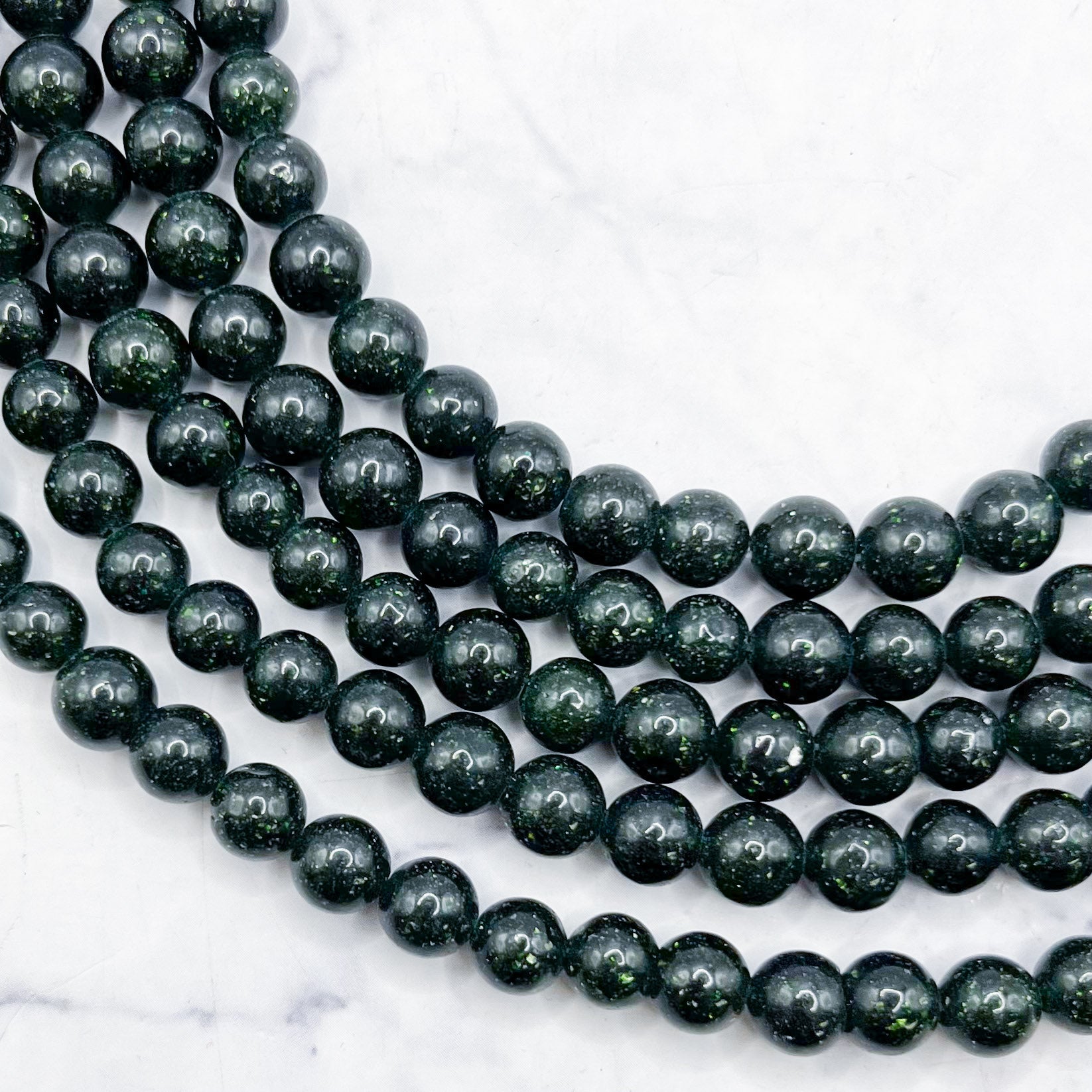 6mm Green Goldstone Bead Strand M12