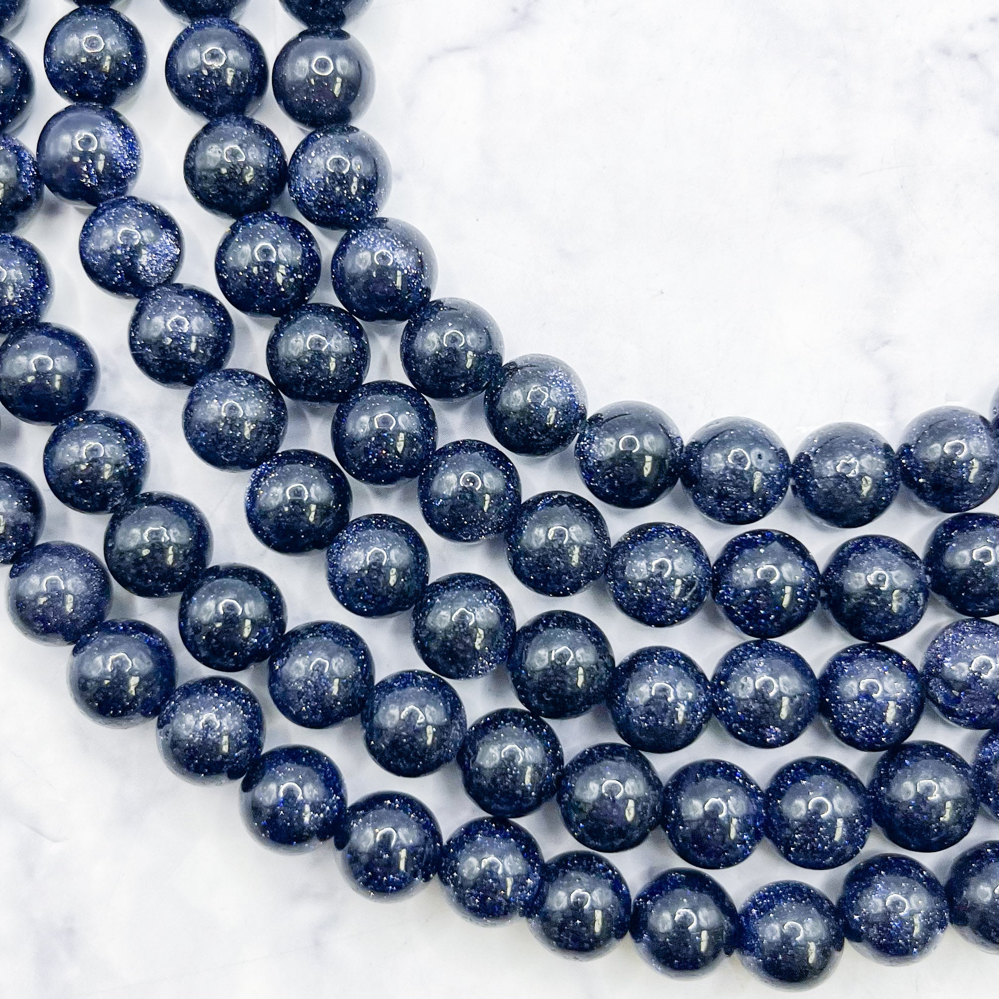 10mm Navy Goldstone Bead Strand N14
