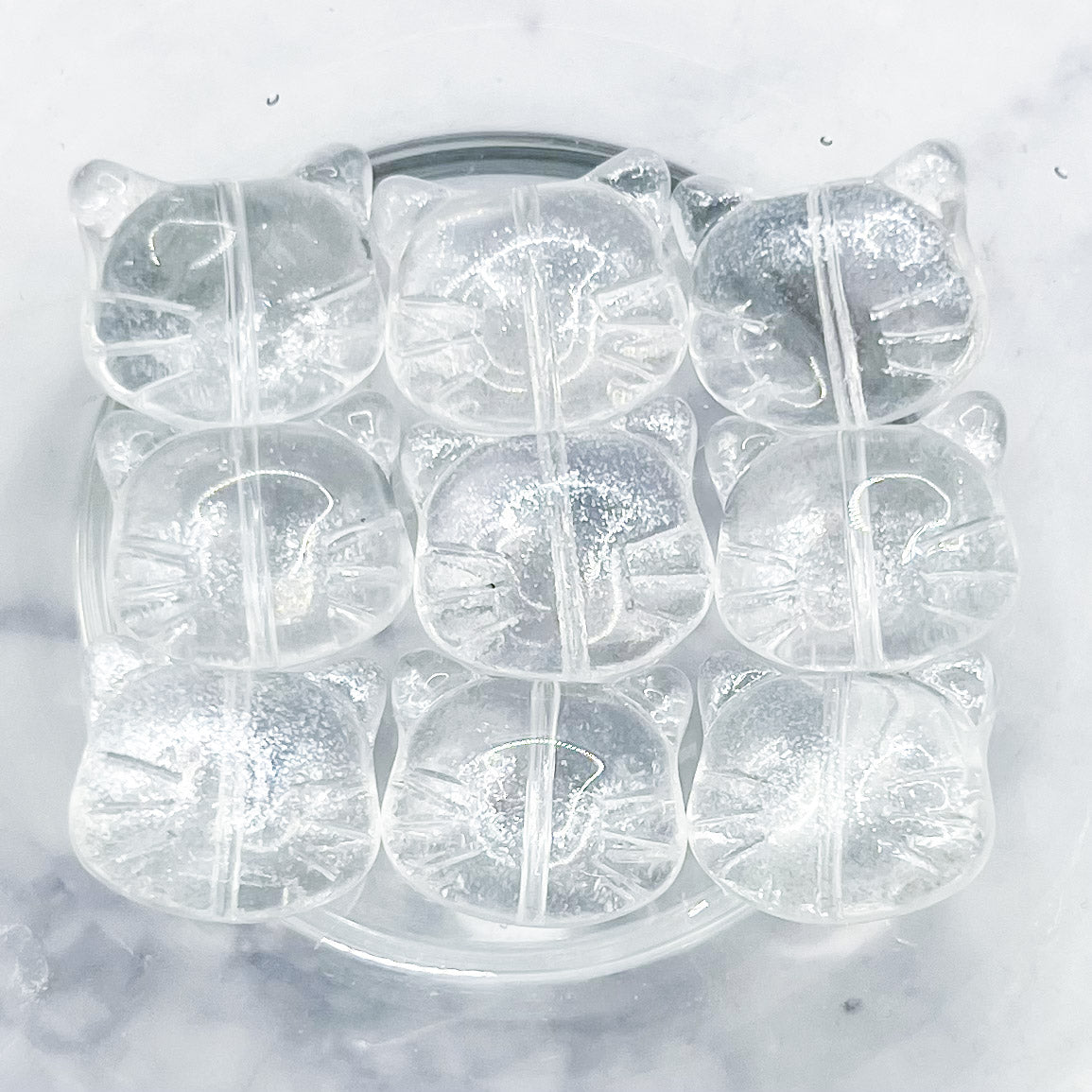 12x14mm Silver Glass Cat Head Bead Pack (10 Beads) H3