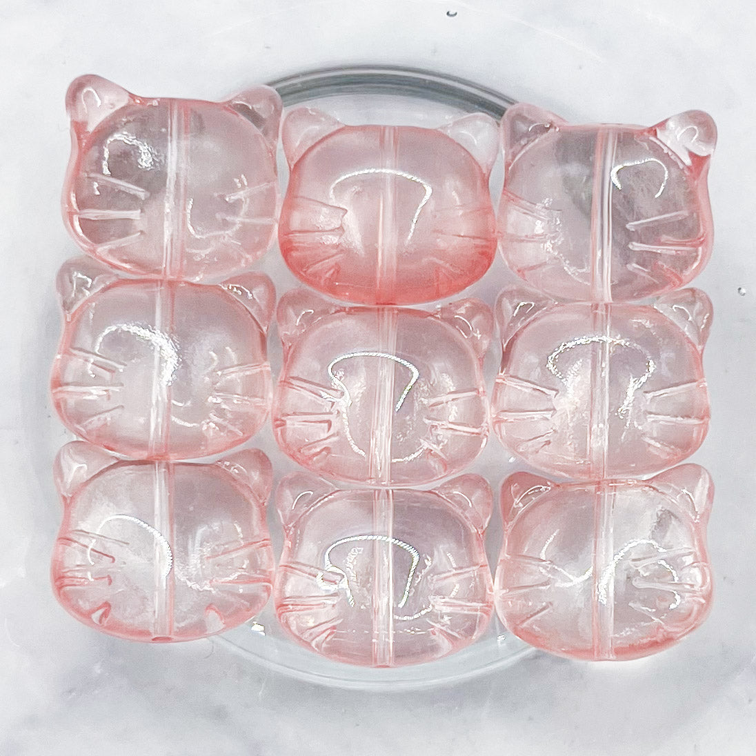 12x14mm Pink Glass Cat Head Bead Pack (10 Beads) J3