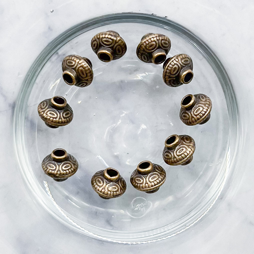 .25 Inch Bronze Etched UFO Spacer Bead Pack