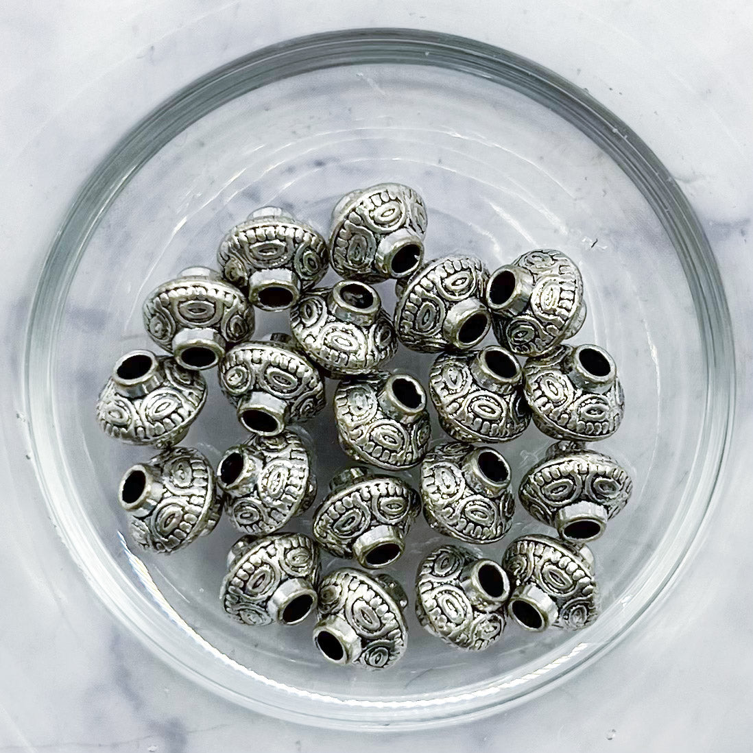 5mm Antique Silver Circles Bicone Spacer Bead Pack V3