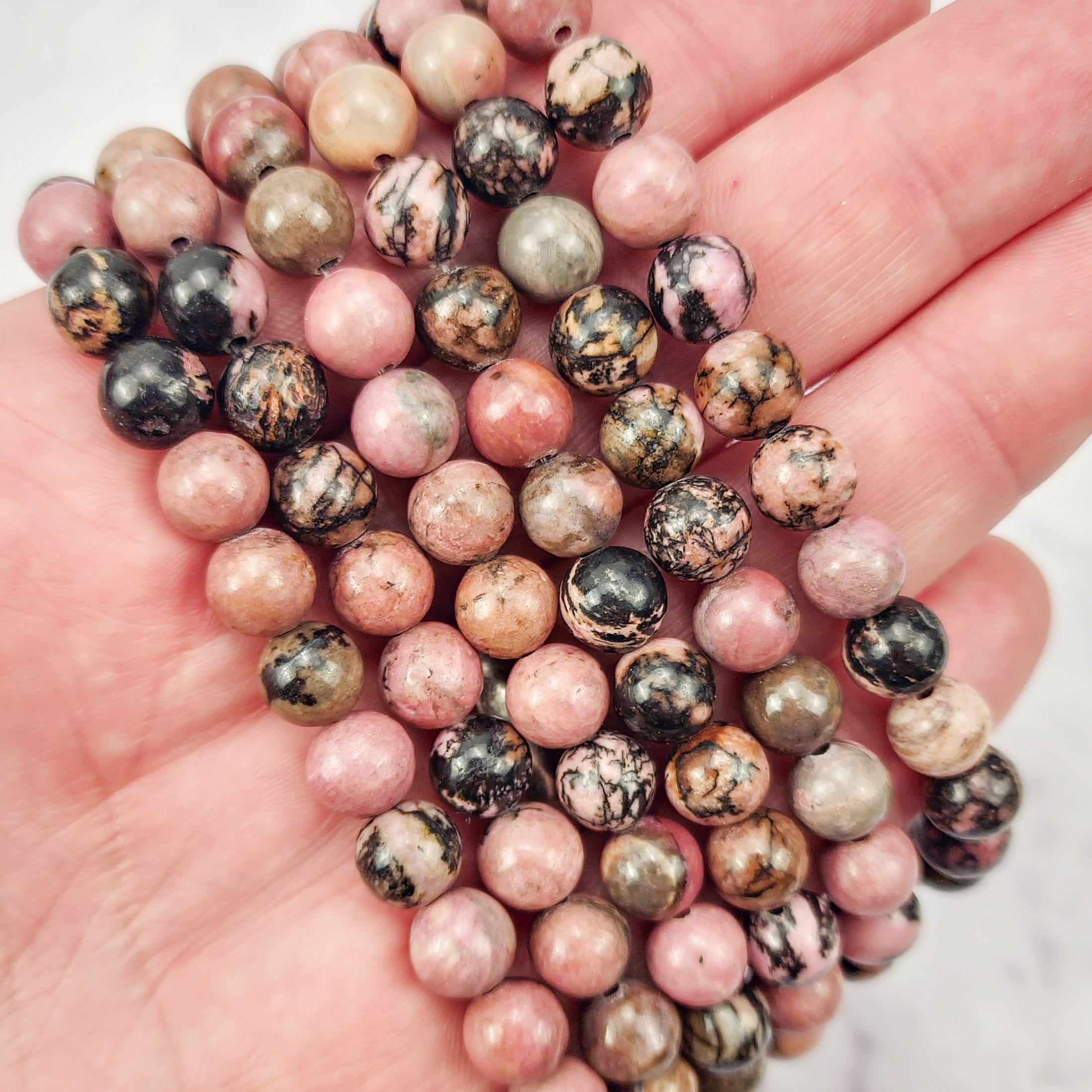 8mm Rhodonite with Black Matrix Bead Strand Q14