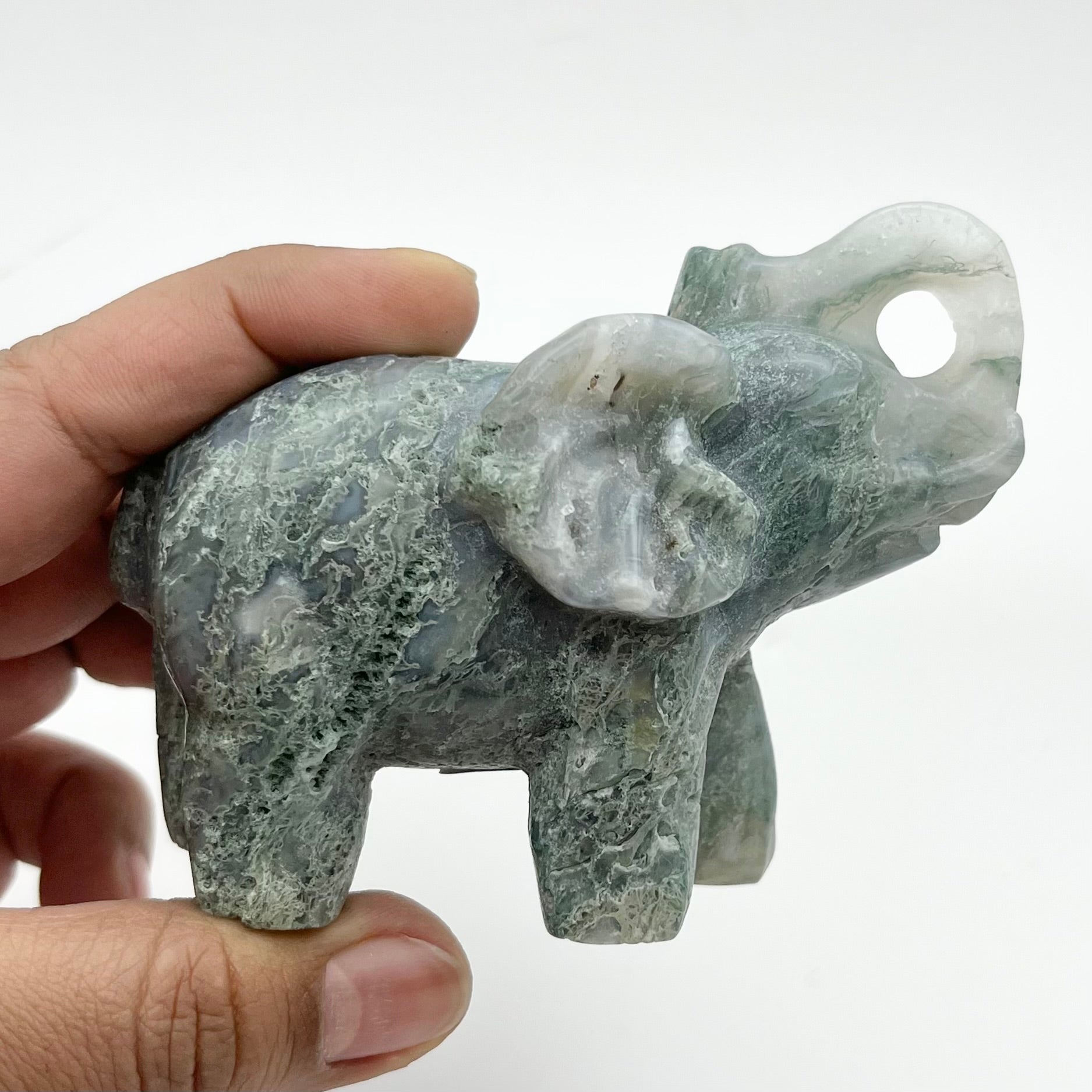 4 Inch Moss Agate Elephant H134