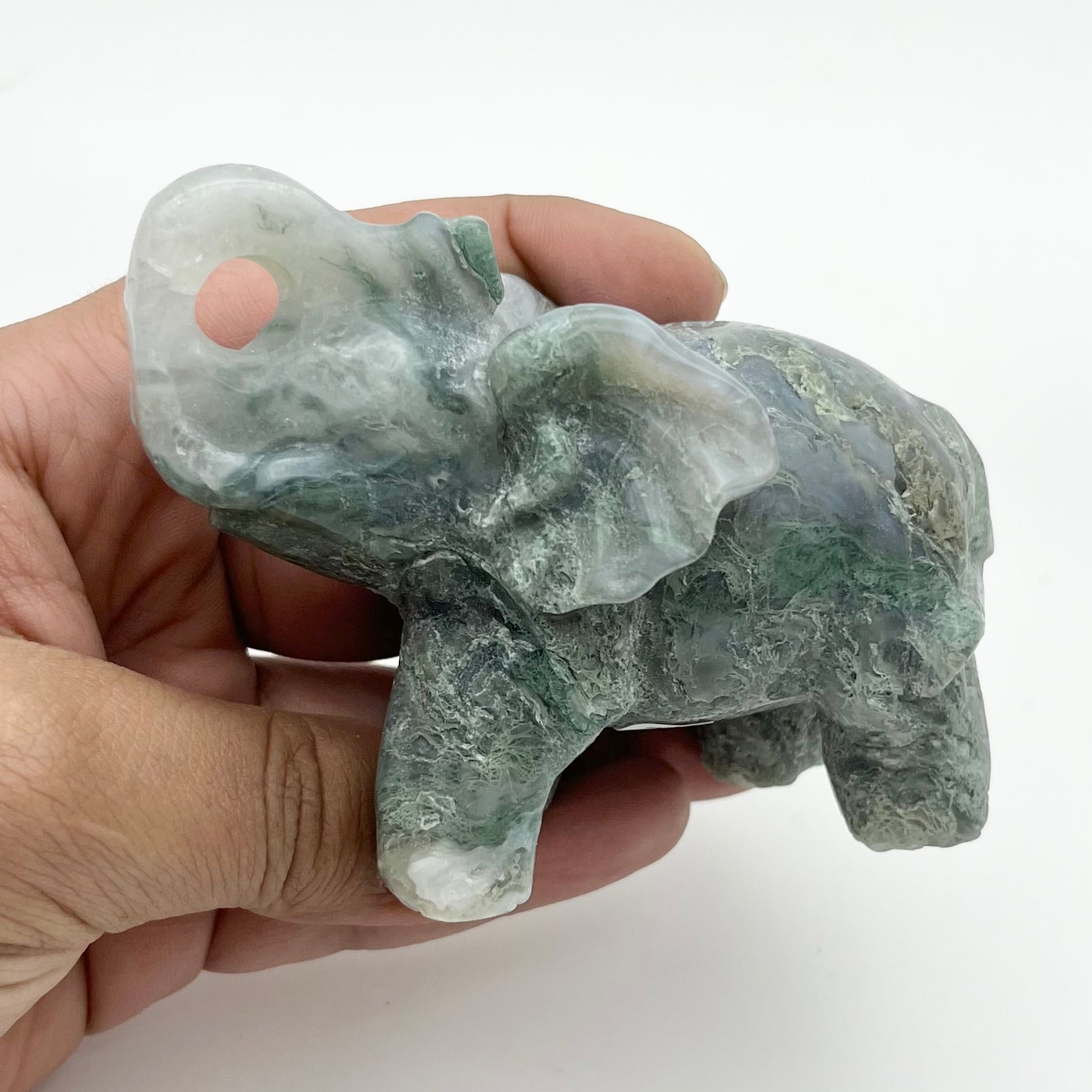 4 Inch Moss Agate Elephant H134