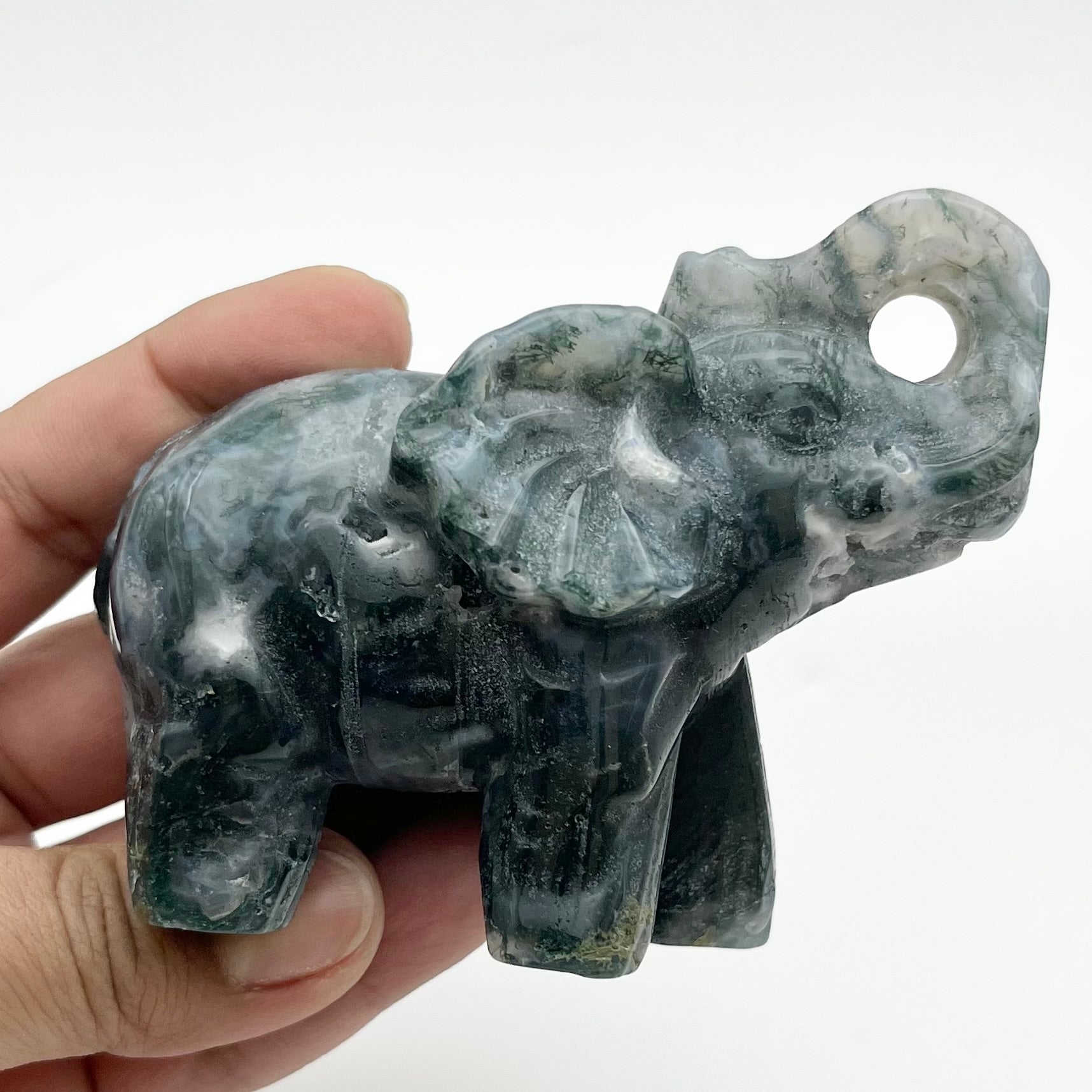 4 Inch Moss Agate Elephant C138