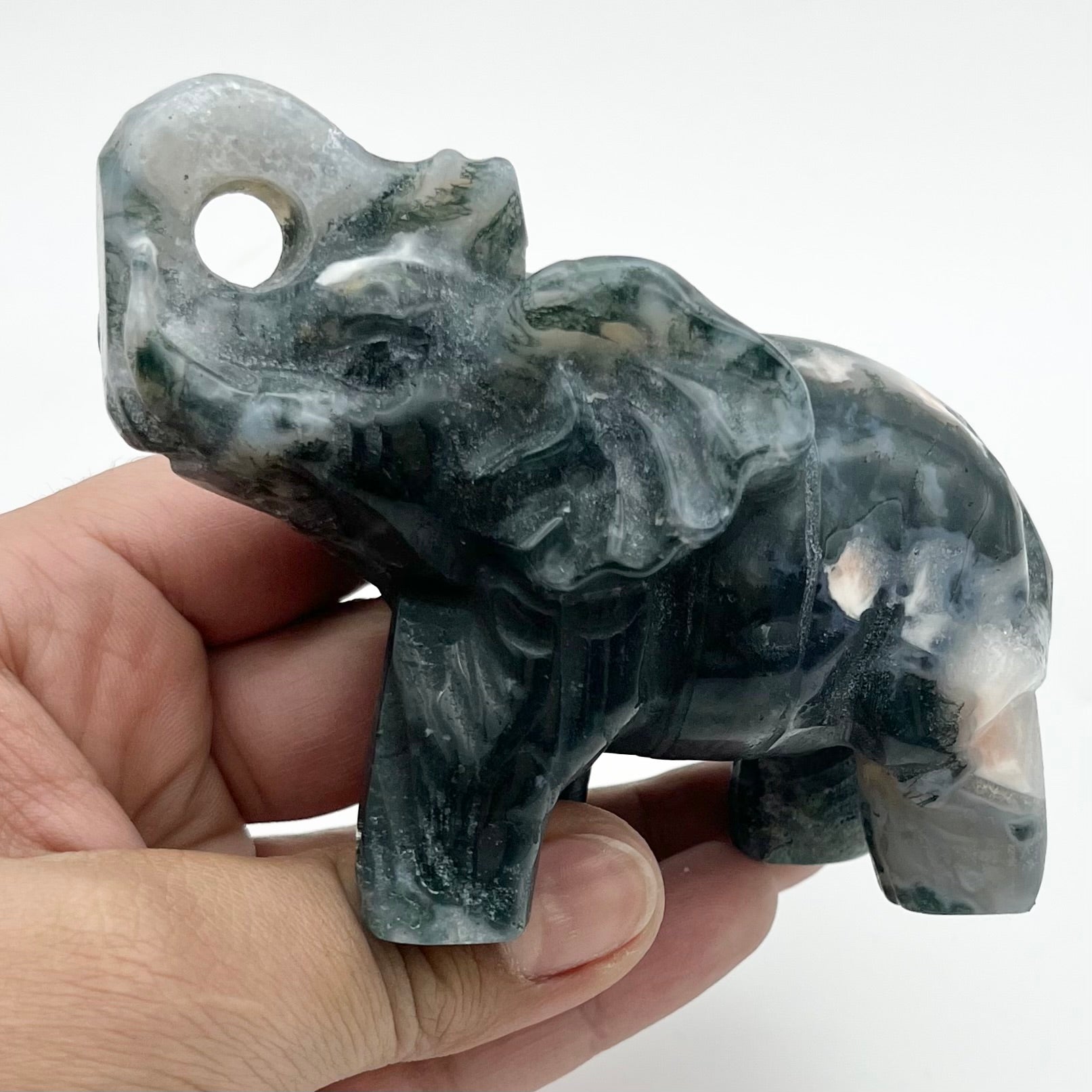 4 Inch Moss Agate Elephant C138
