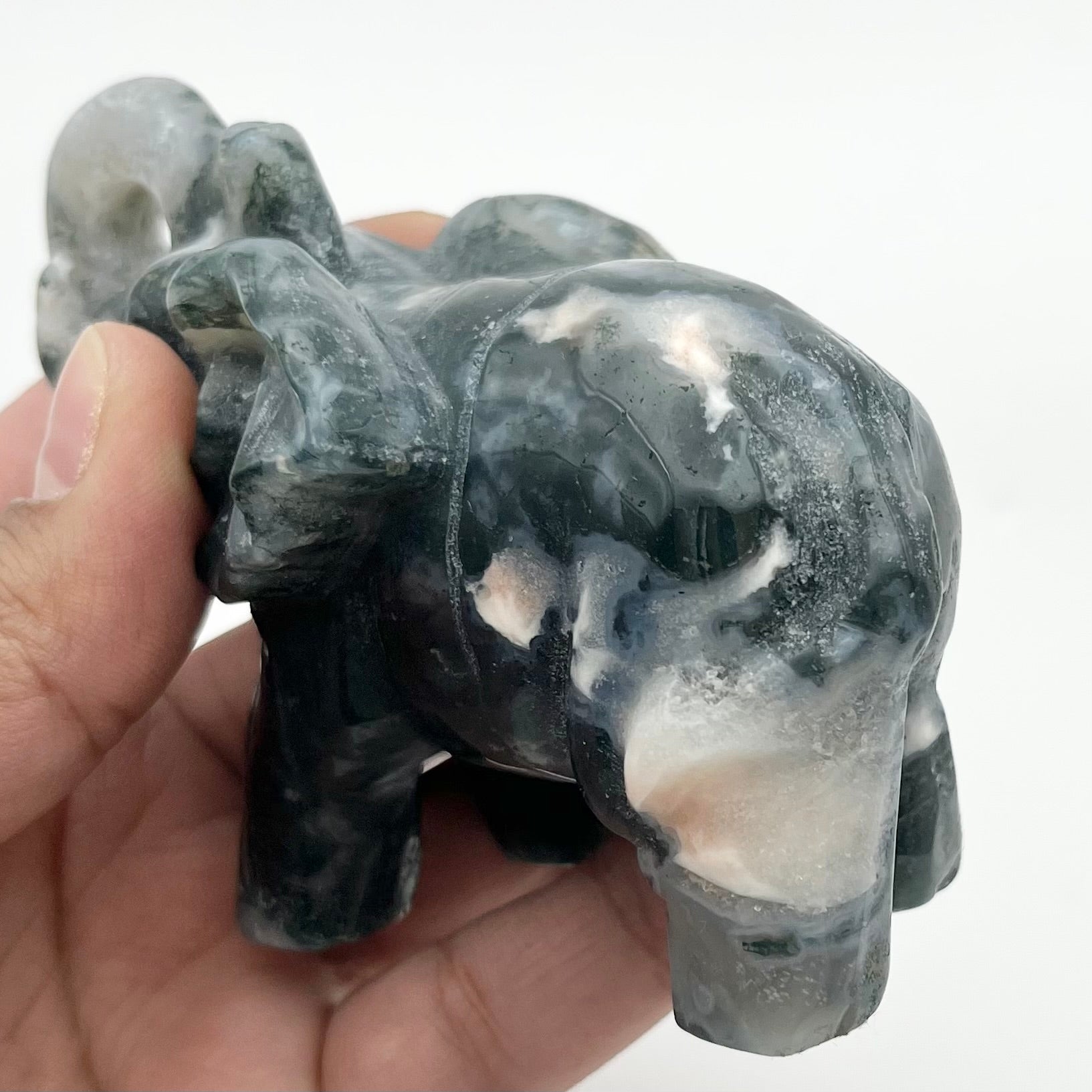 4 Inch Moss Agate Elephant C138