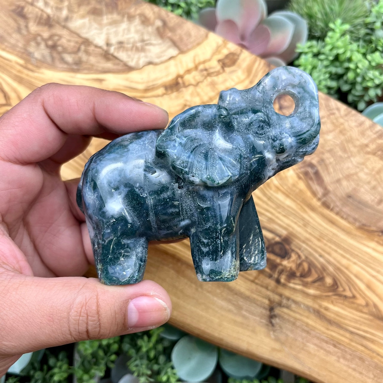 4 Inch Moss Agate Elephant C138