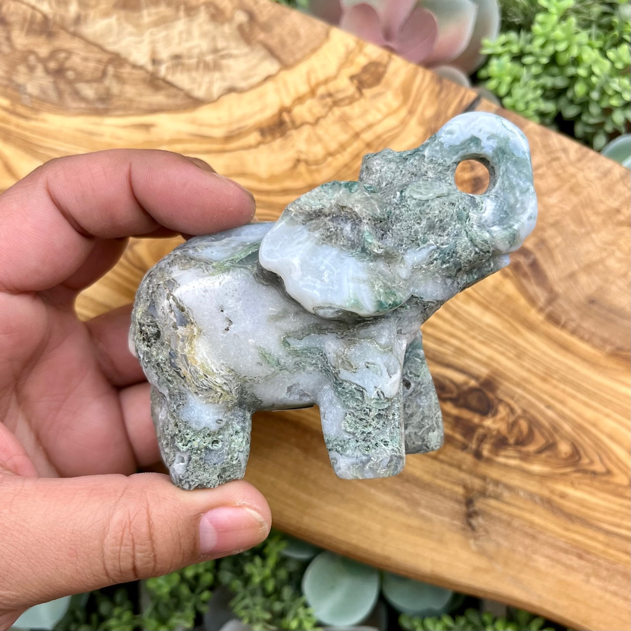 4 Inch Moss Agate Elephant I134