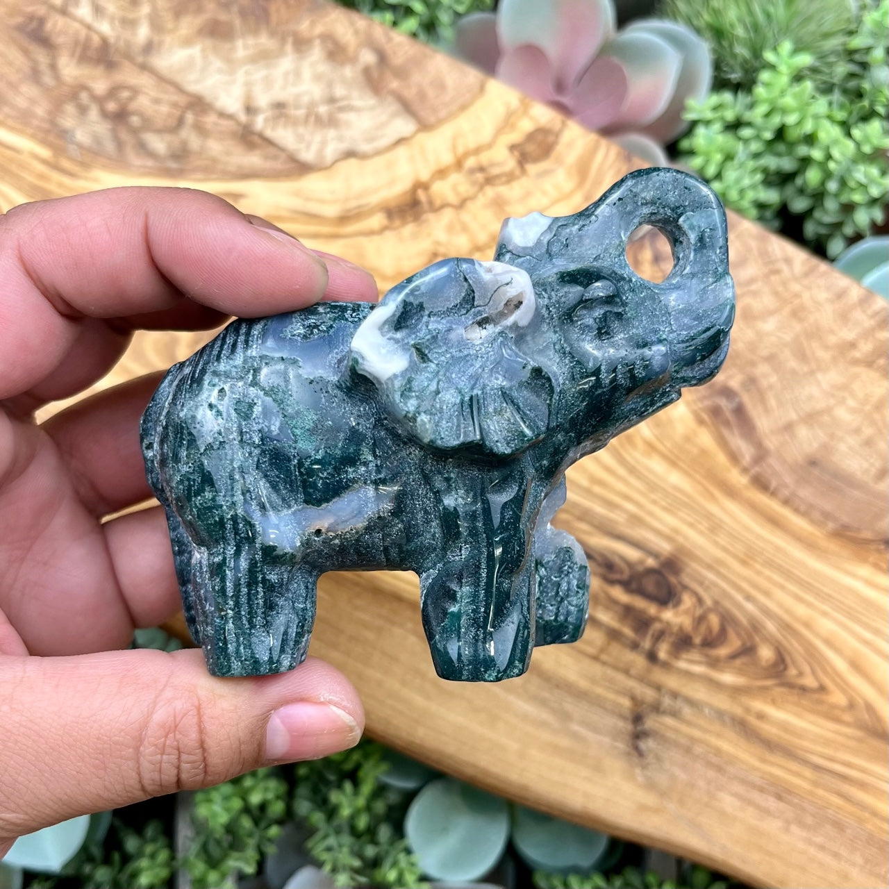 4 Inch Moss Agate Elephant A134