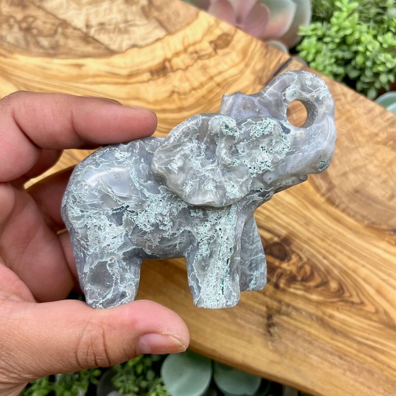 4 Inch Moss Agate Elephant Z134