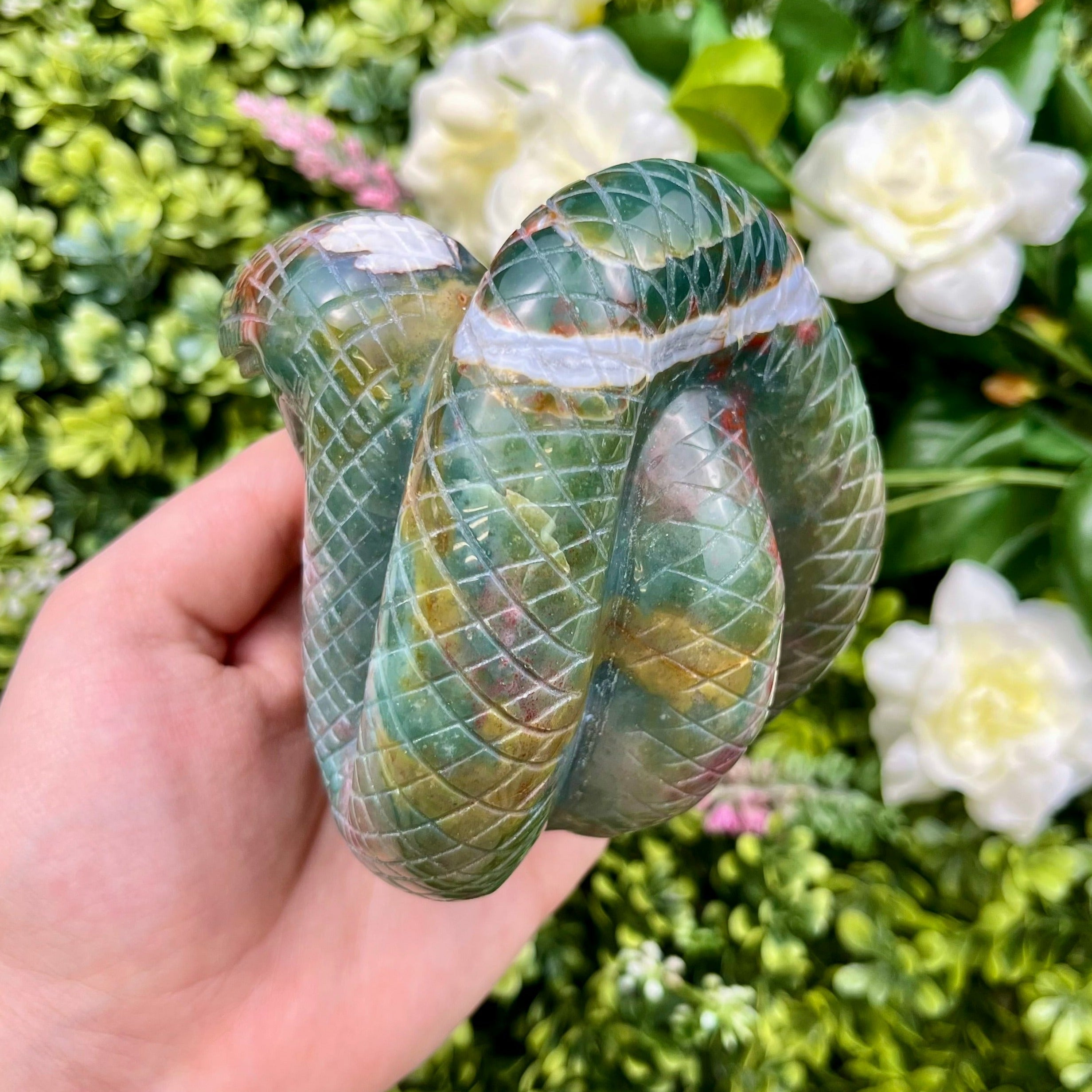 3 Inch Ocean Jasper Snake Carving B320