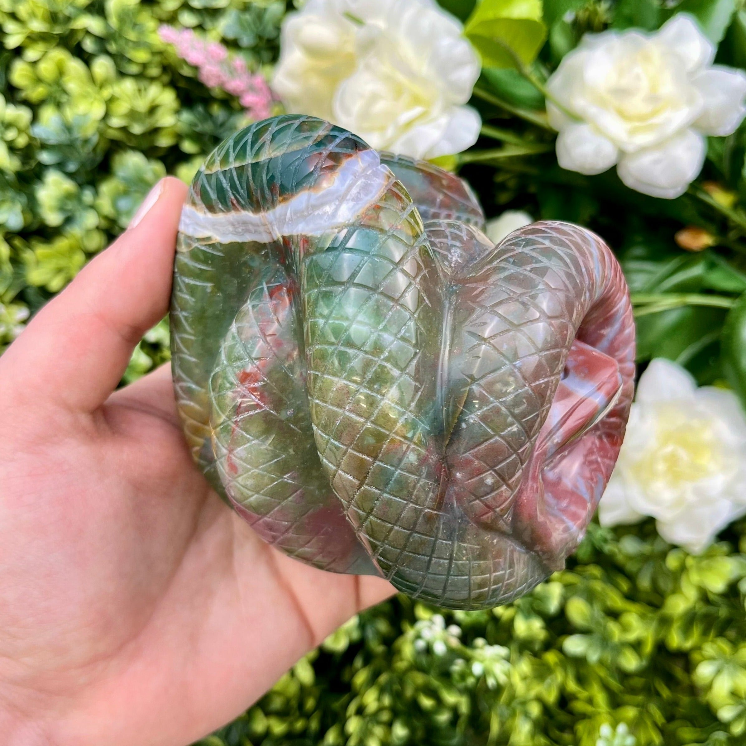 3 Inch Ocean Jasper Snake Carving B320