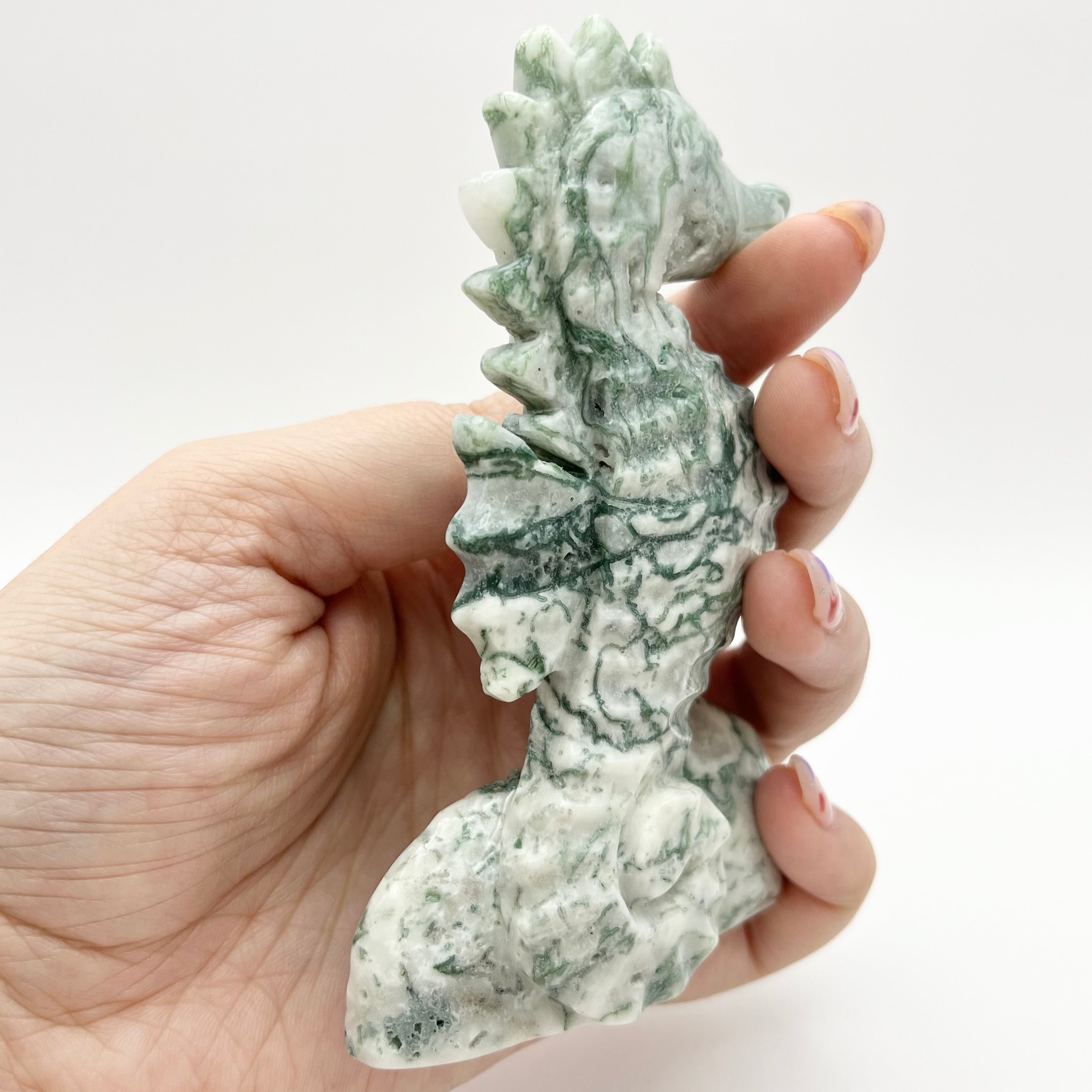 4.25 Inch Moss Agate Seahorse O115