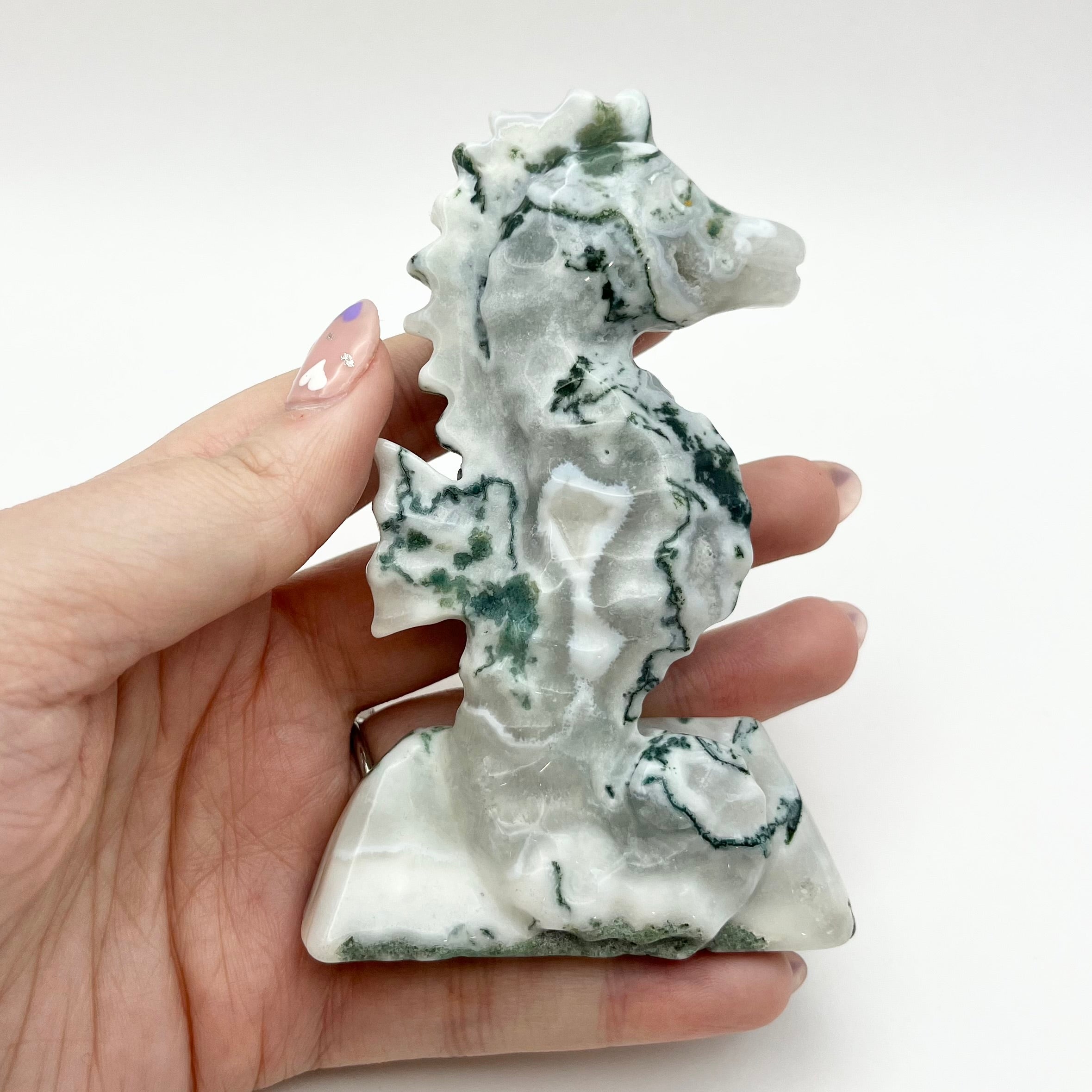4 Inch Moss Agate Seahorse X115