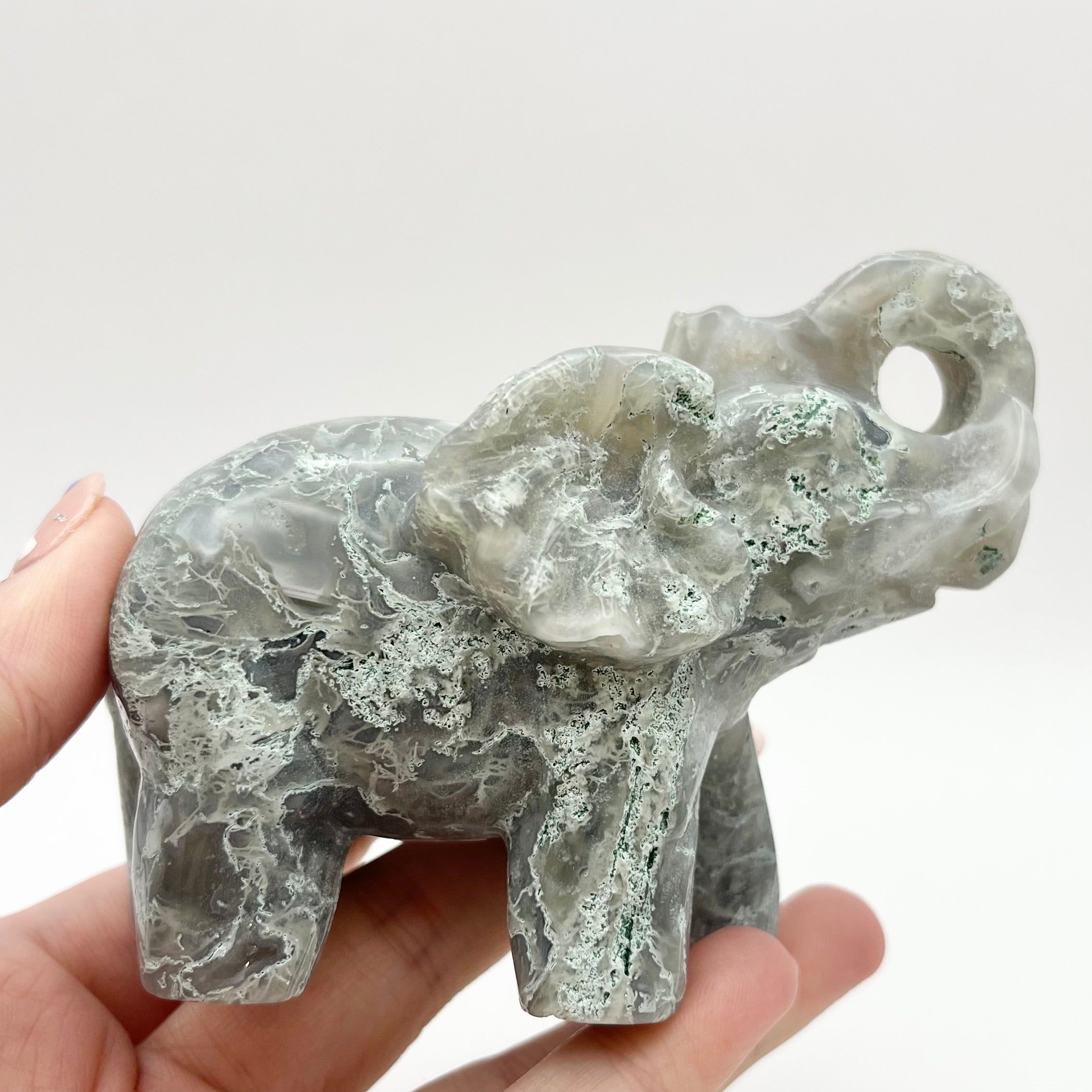 4 Inch Moss Agate Elephant Z134