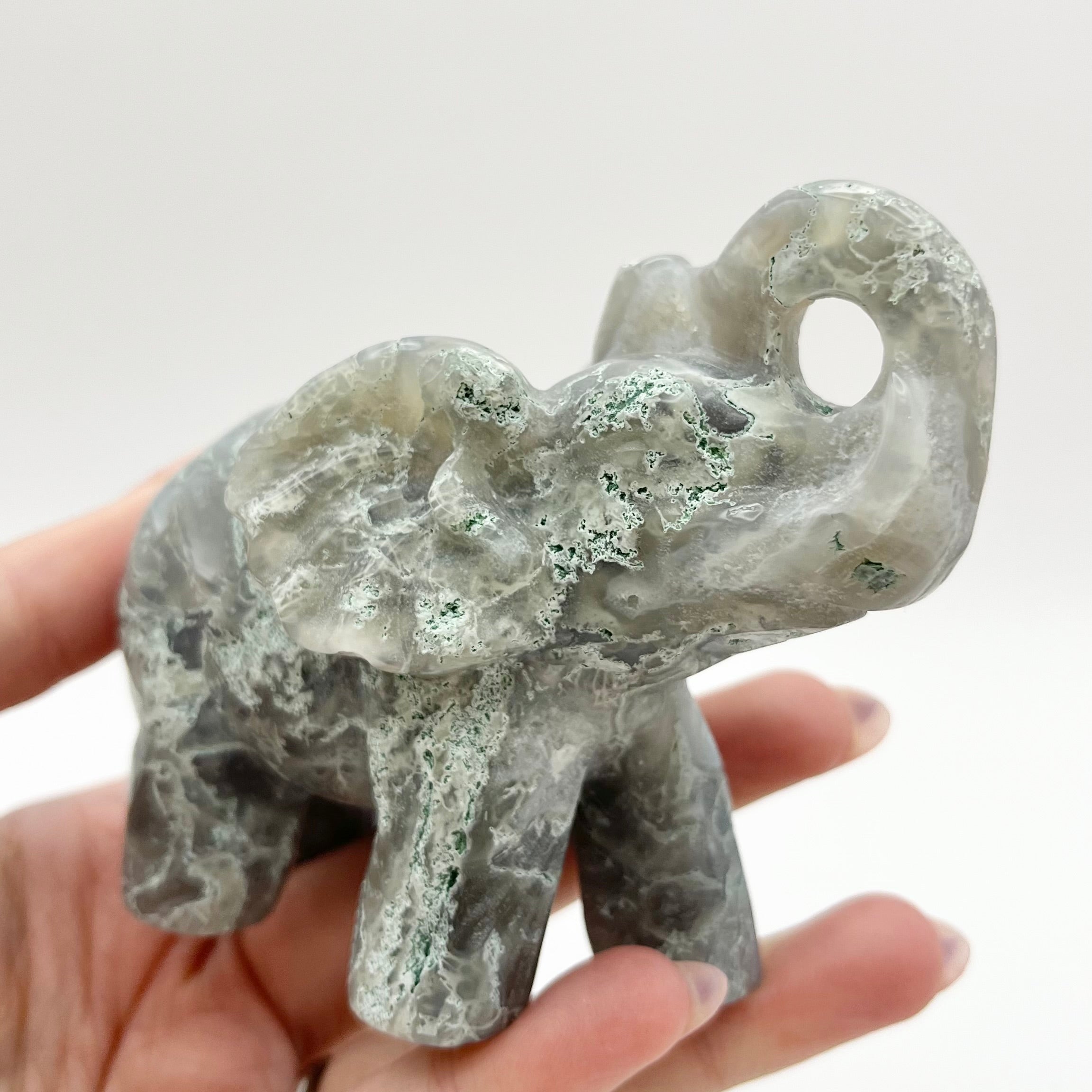 4 Inch Moss Agate Elephant Z134