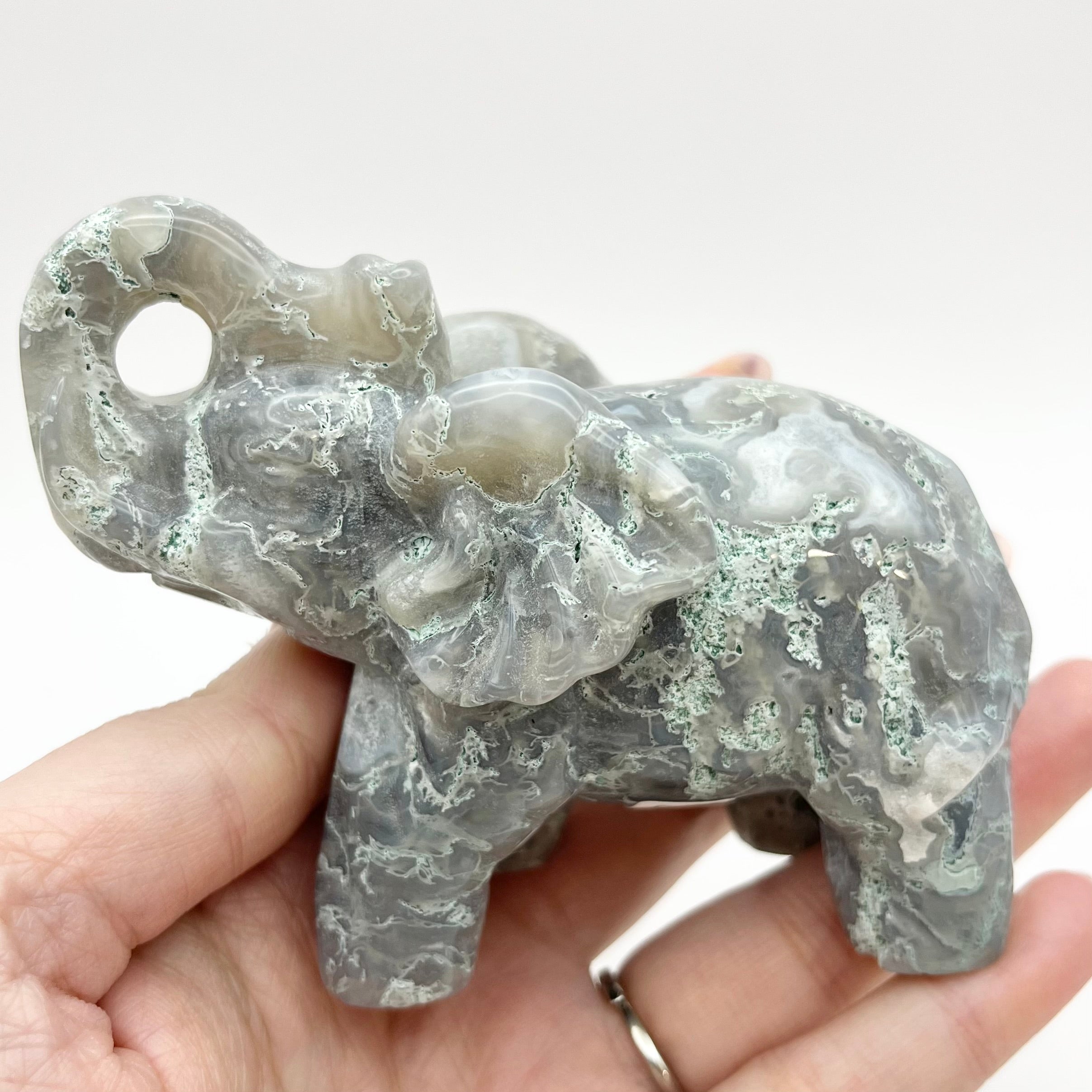 4 Inch Moss Agate Elephant Z134